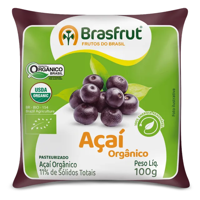 Polpa de Açaí Orgânico Pasteurizado, Pacote com 4 × 100 g, Brasfrut